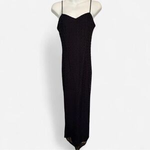 The Evening Store Sleek Black Beaded Spaghetti-Strap Formal Dress, Size Small